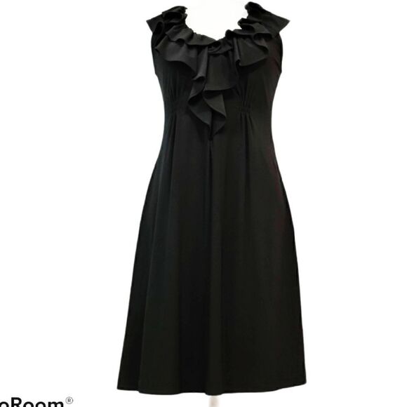 Tiana B. Ruffle V-Neck Collar Black Fit & Flare Dress Silhouette Extra Small XS - Picture 9 of 16